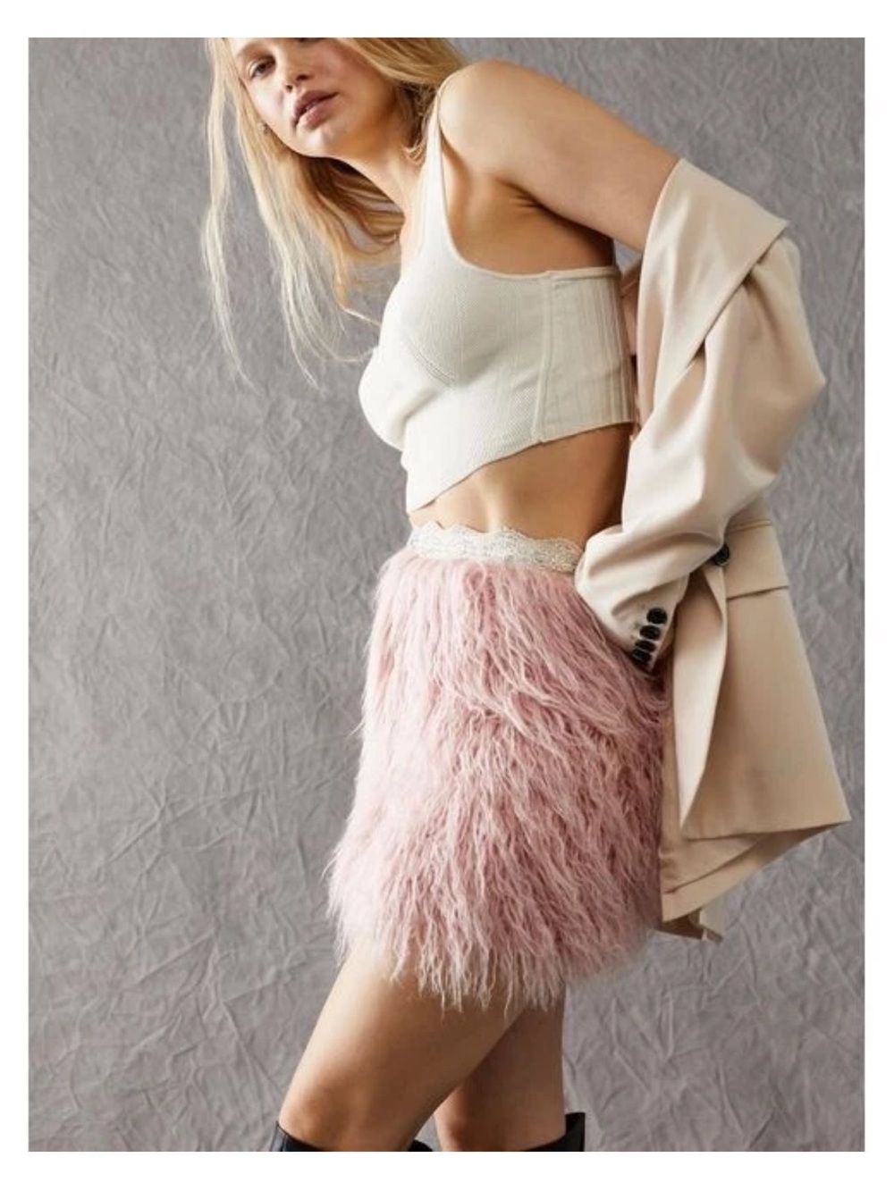 Free People Party Time Faux Longhair Fur Mini Skirt size M